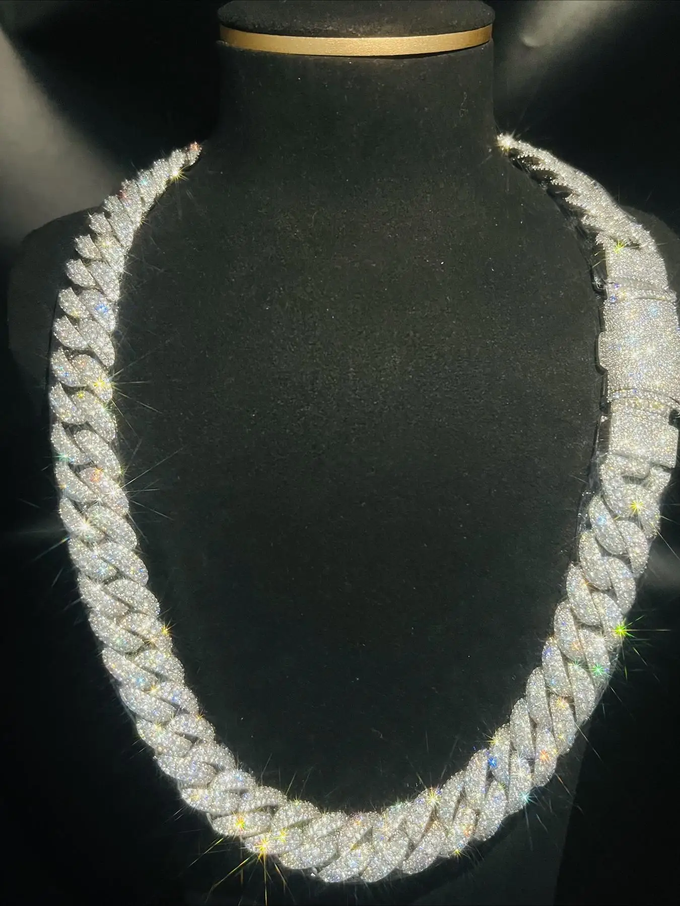 22Mm Heavy Duty Rotatable Button Head Full Diamond Hip Hop Cuban Chain,Rap Cold Necklace,Glamour Curved Mid Row Diamond Cuban
