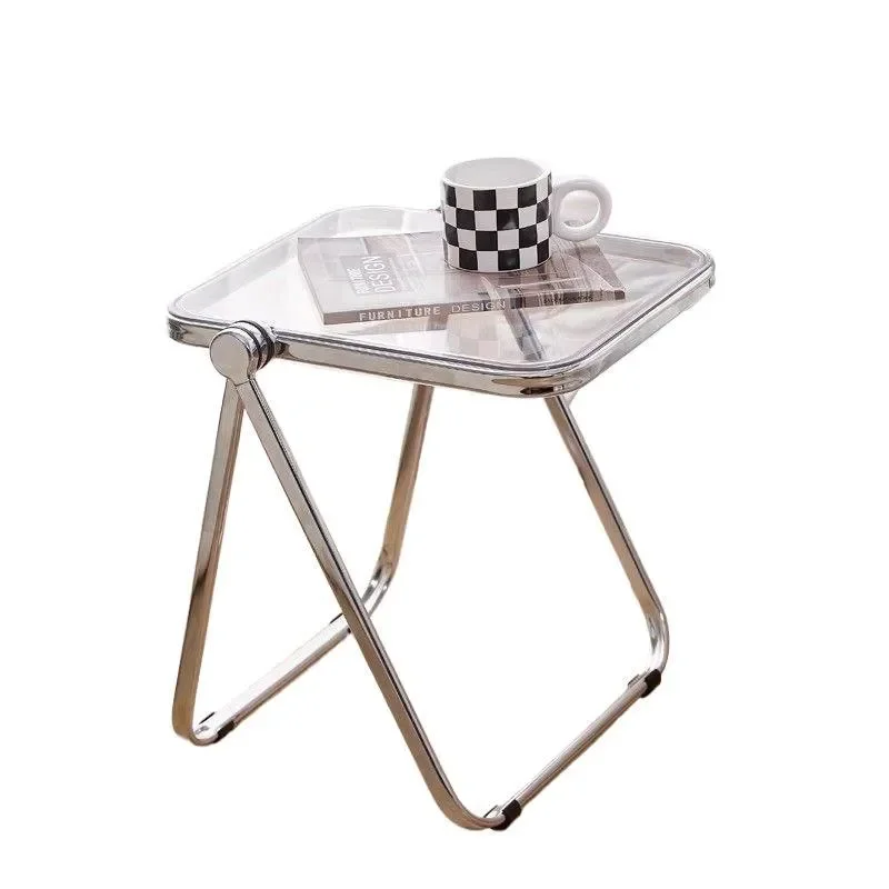Nordic Acrylic Folding Corner Table Transparent Thickened Small Coffee Side Table for Sofa Balcony Living Room Light Luxury