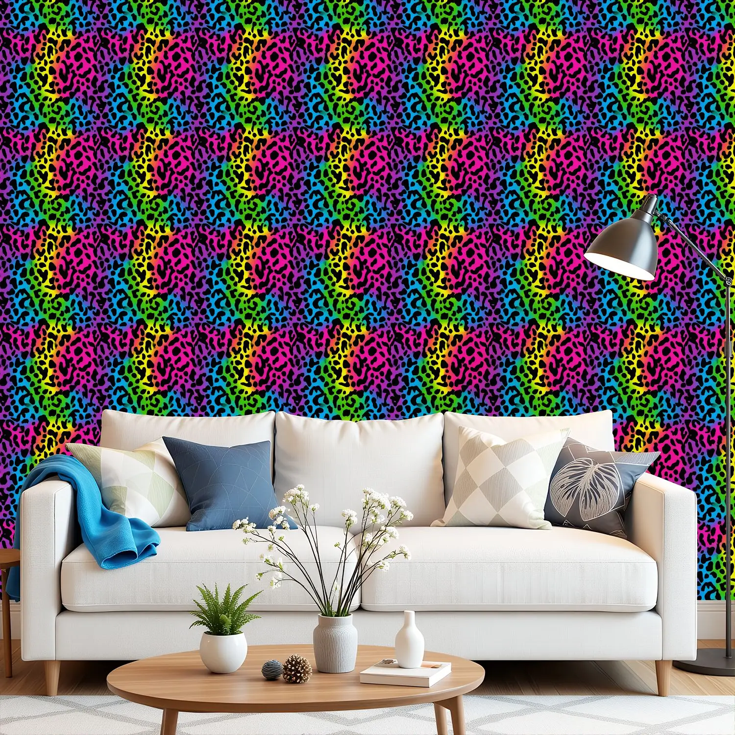 

Радужные леопардовые неоновые яркие обои 22,83 "X 118" водонепроницаемые обои для гостиной/спальни/ванной комнаты ПВХ стикер на стену