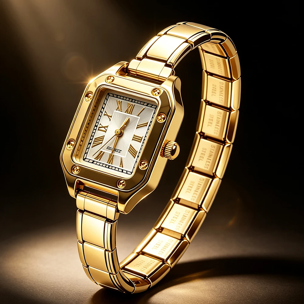 New Fashion Gold Square Men Women's DIY 9mm Width Italian Charm Stainless High Quality Watch Bracelet Bangle Jewelry Watch Head