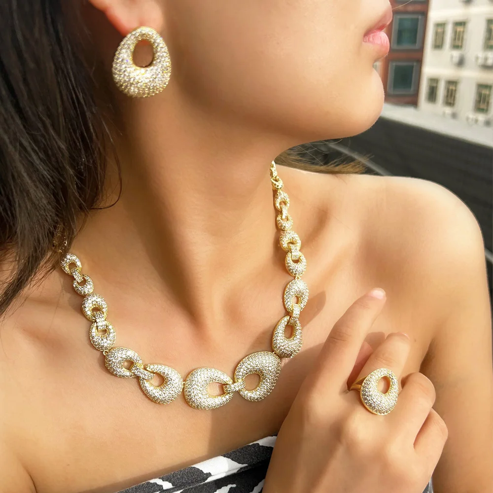 ThreeGraces 4pcs Luxury Sparkly Cubic Zirconia Geometric Earrings Necklace Ring Bracelet Bridal Party Jewelry Set for Women TZ82