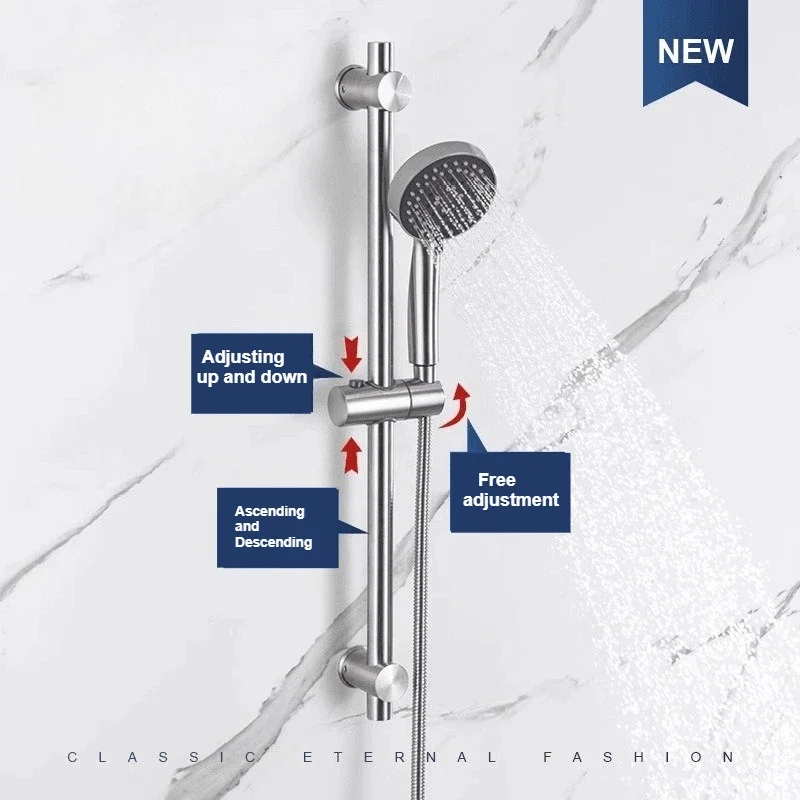 Stainless Steel Shower Head Bracket Household Bathroom Non-drilled Shower Head Base Adjustable Fixed Rod Shower Lifting Rod