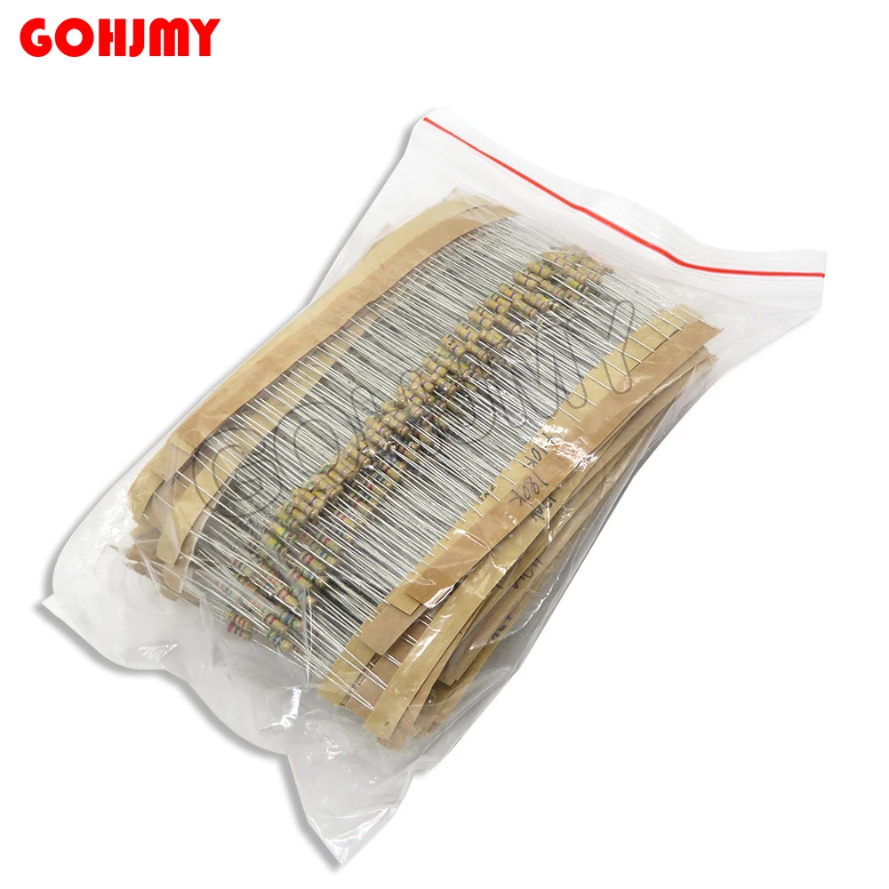 

860 шт./лот = 43 значения * 20 шт. 1/4 Вт 5% набор резисторов в ассортименте, комплект резисторов из углеродной пленки, сопротивление 1R - 1 м Ом, 0,25 Вт, пакет резисторов