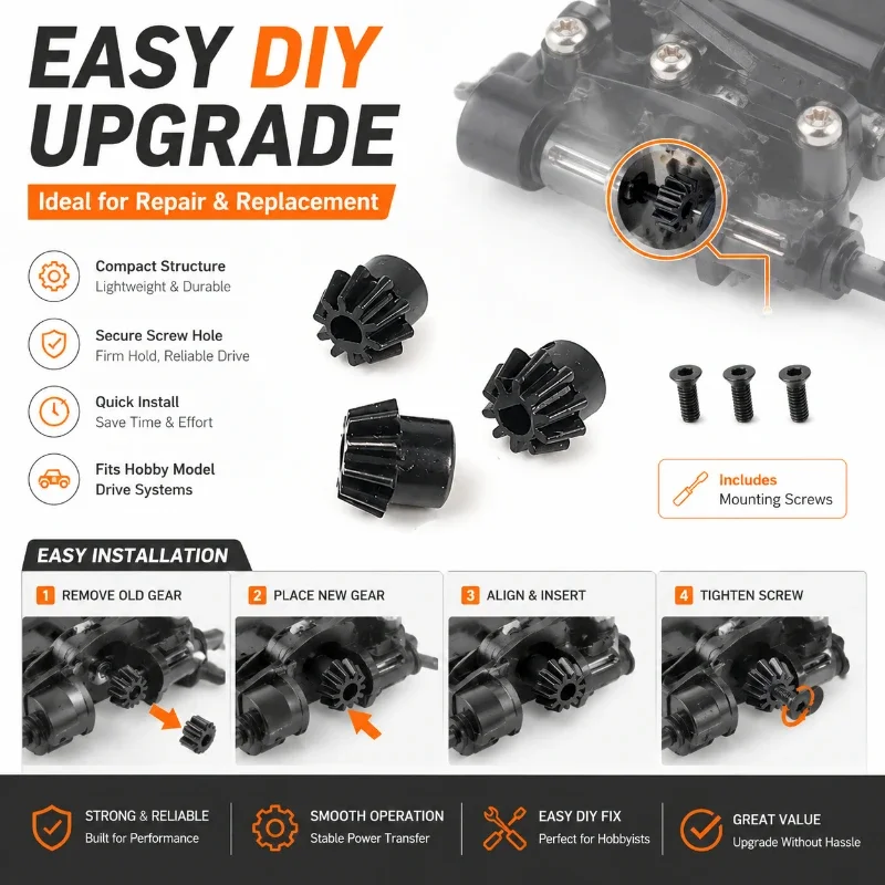 Steel Cut Motor Pinion Gear 10 Teeth D Shaft RC Hobby Model Transmission Parts