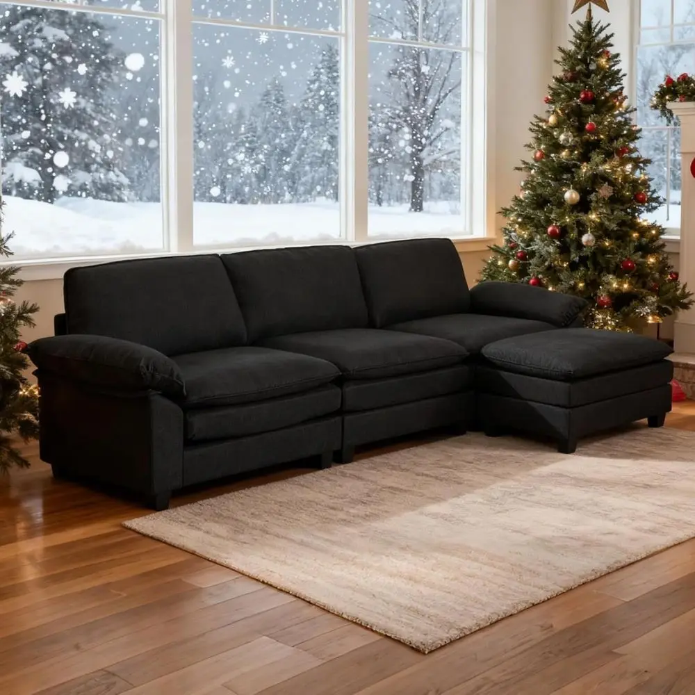 

Секционный диван, модульный диван с глубоким сиденьем и пуфиком, льняной диван, удобная мягкая мебель для гостиной, квартиры