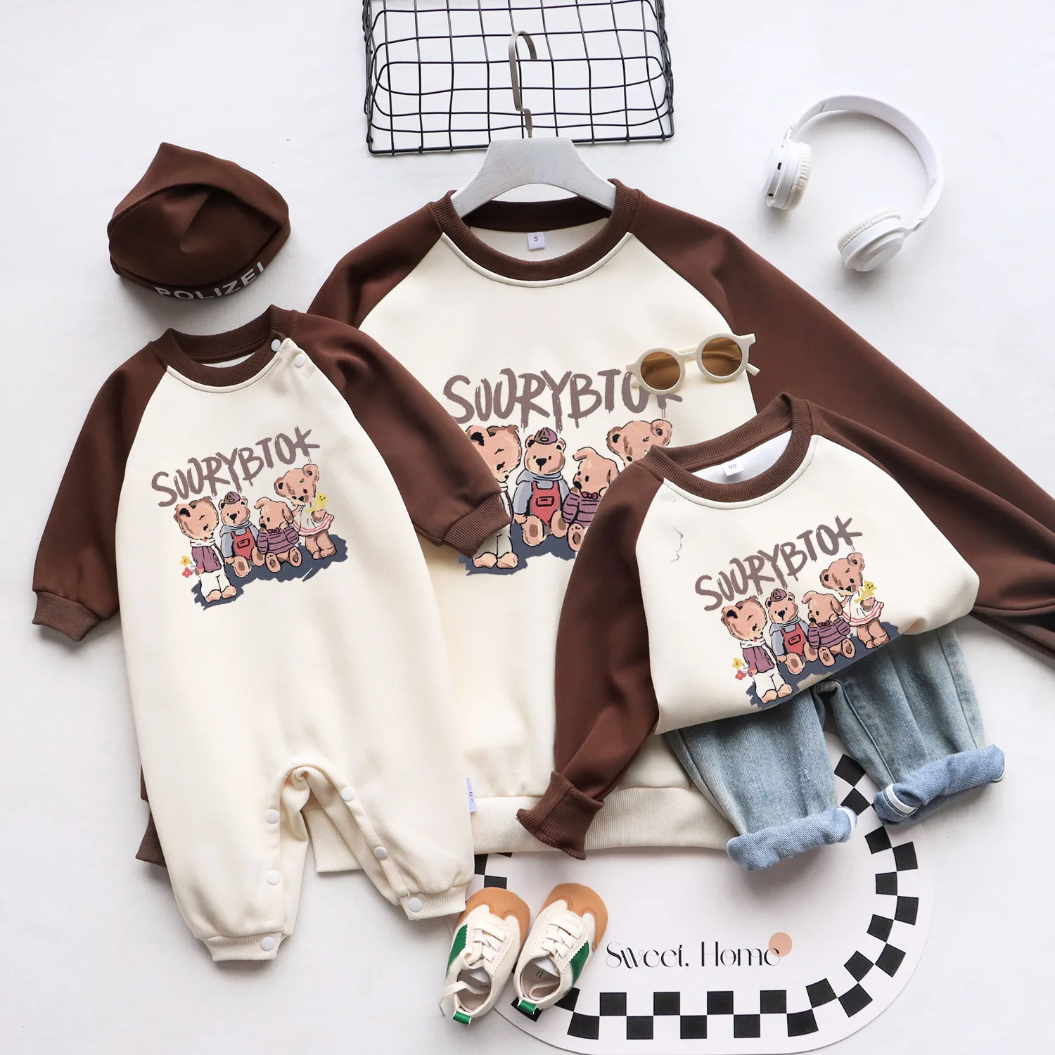Bear Sweatshirts for The Whole Family Matching Funny Clothes Father Mother and Son Daughter Baby Tops Toddler Infant Bodysuit