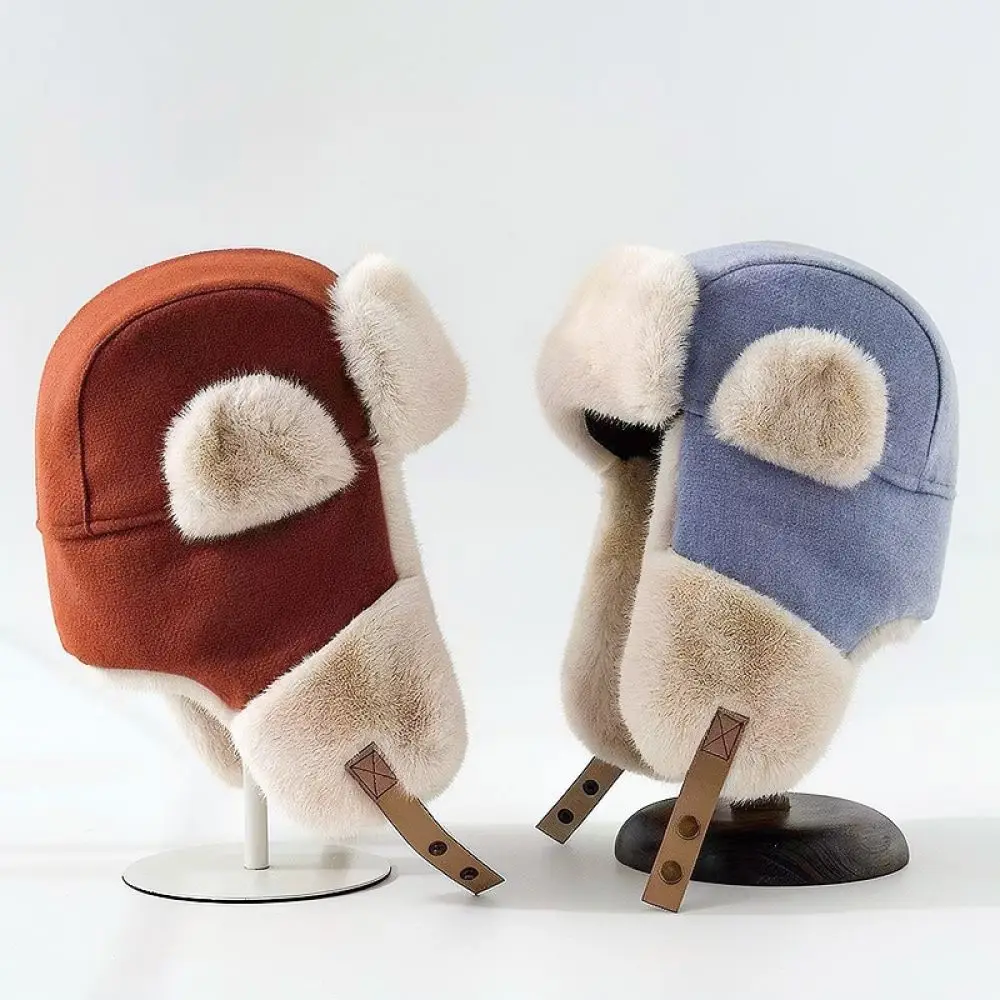 Winter Thermal Hat Women Plush Earflap Cap Thickened Fleece Lined Windproof Outdoor Cycling Sport Daily Fashion Beanie