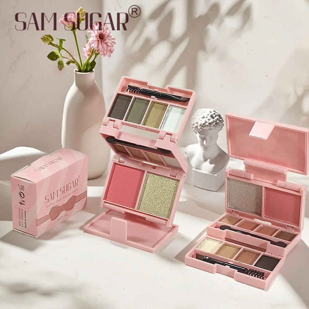 

Mini Portable Folding Vegan Waterproof Makeup eye shadow Face Highlighter Blush 3 in 1 Combination Palette Cosmetics Set