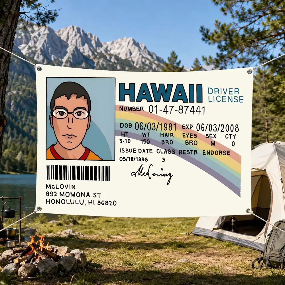 Mclovin ID Flags Aesthetic Wall Tapestry Printed Wall Hanging Living Room Party Outdoor Decor
