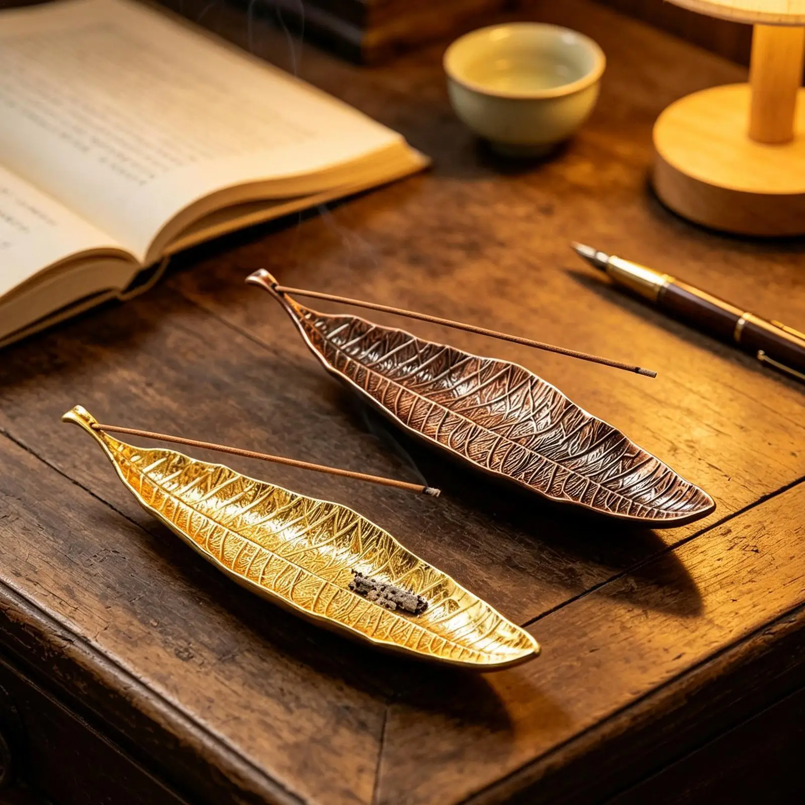 2 Pieces Incense Stick Burner Vintage Metal Leaves Shape Decor Incense Stick Burner Holder for Meditation Room Yoga