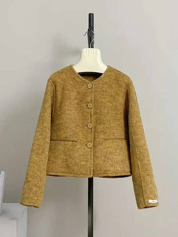 

i Color High-End ort Quilted Woolen Coat Women's Faion Autumn Winter Outerwear Ele Lady Sle Button Closure