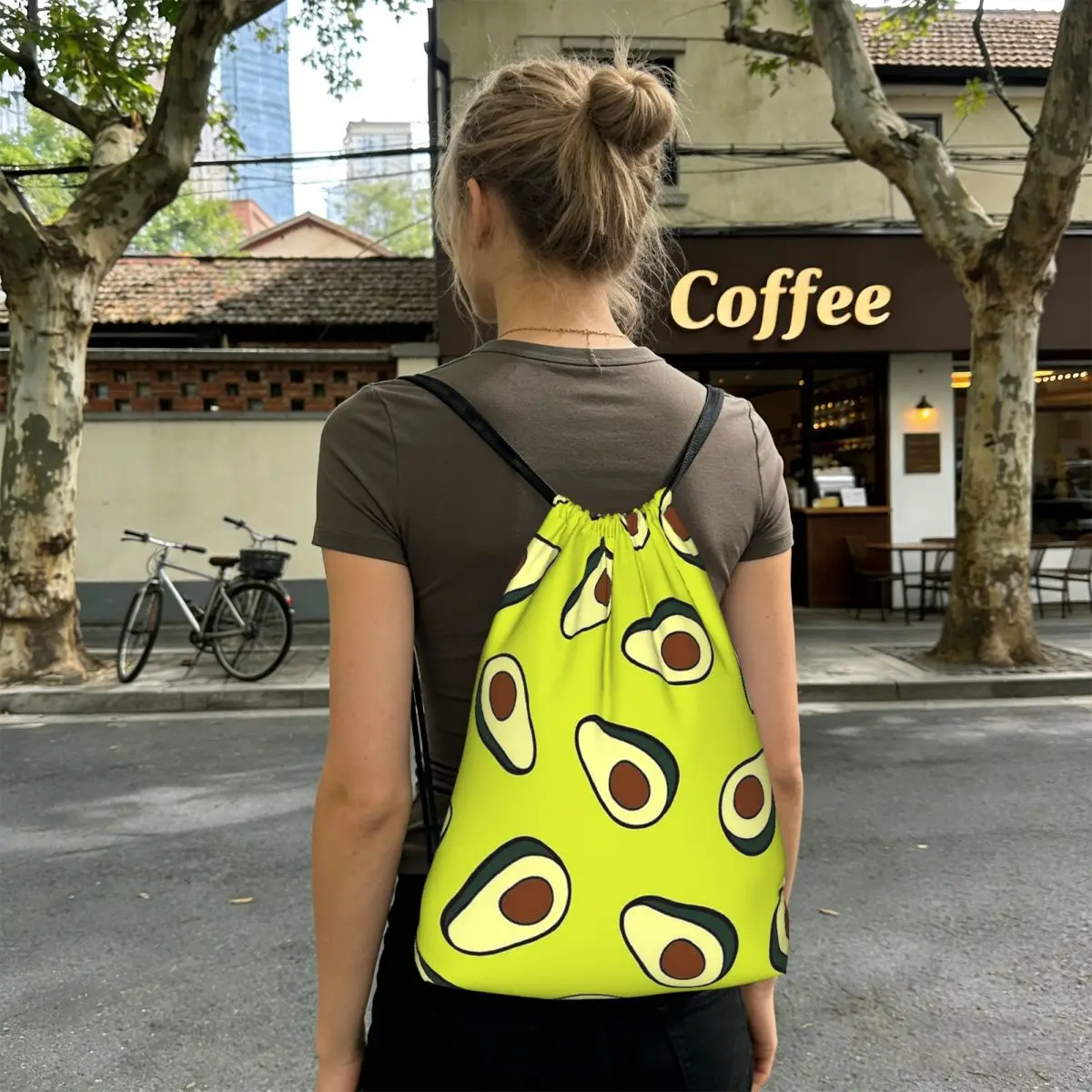 

Cartoon Avocado Pattern Backpacks Multi-function Drawstring Bags Sports Bag Book Bags for Man Woman School