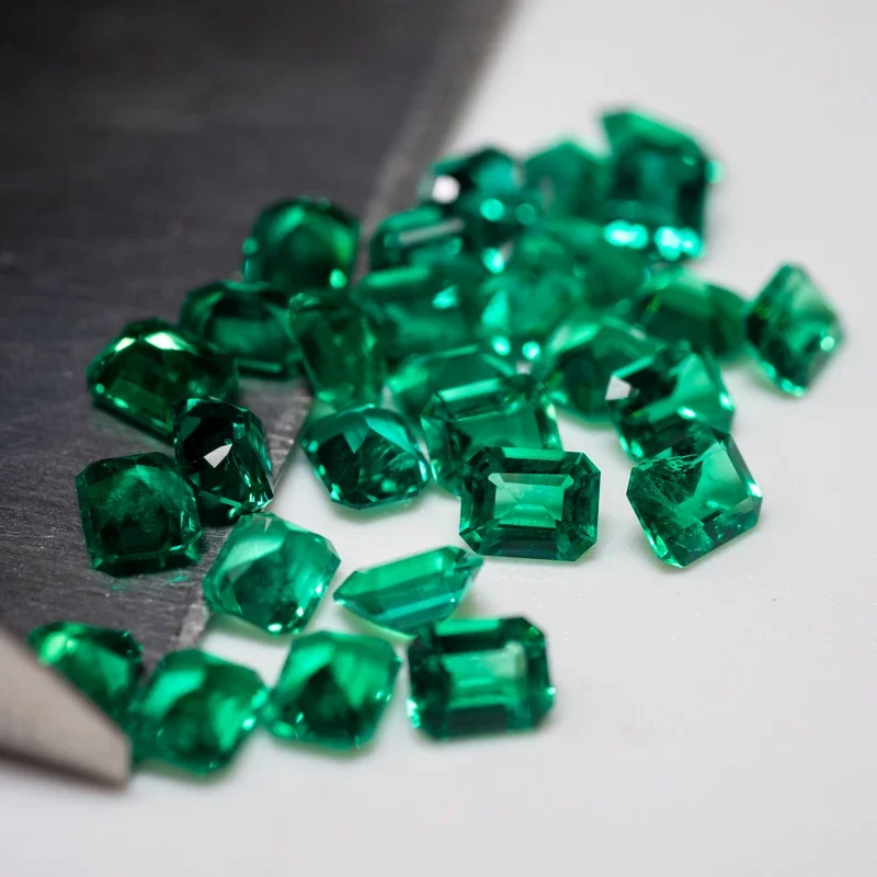 Lab Grown Columbia Emerald hydrotermal Emerald Cut taglio a mano materiali avanzati per la produzione di gioielli certificato 0.12-0.55ct AGL