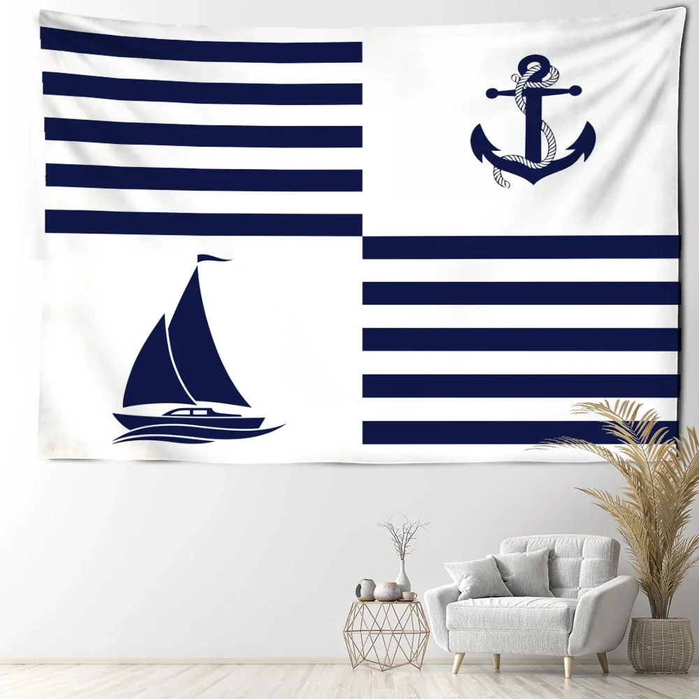 Anchor And Sailboat Tapestry Wall Hanging Simple Art Cartoon Kawaii Bohemian Bedroom Home Decor Background Cloth