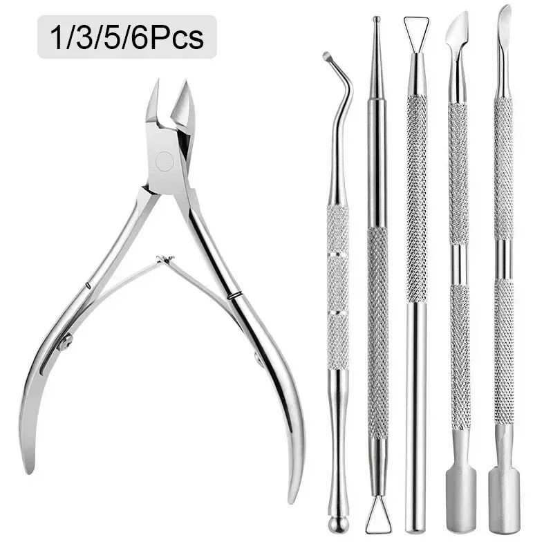 1-6 pçs conjunto de ferramentas de manicure arquivo de unhas de aço inoxidável para remover pele morta ferramentas de manicure alicate de pele morta kit de ferramentas de cuidados de arte do prego