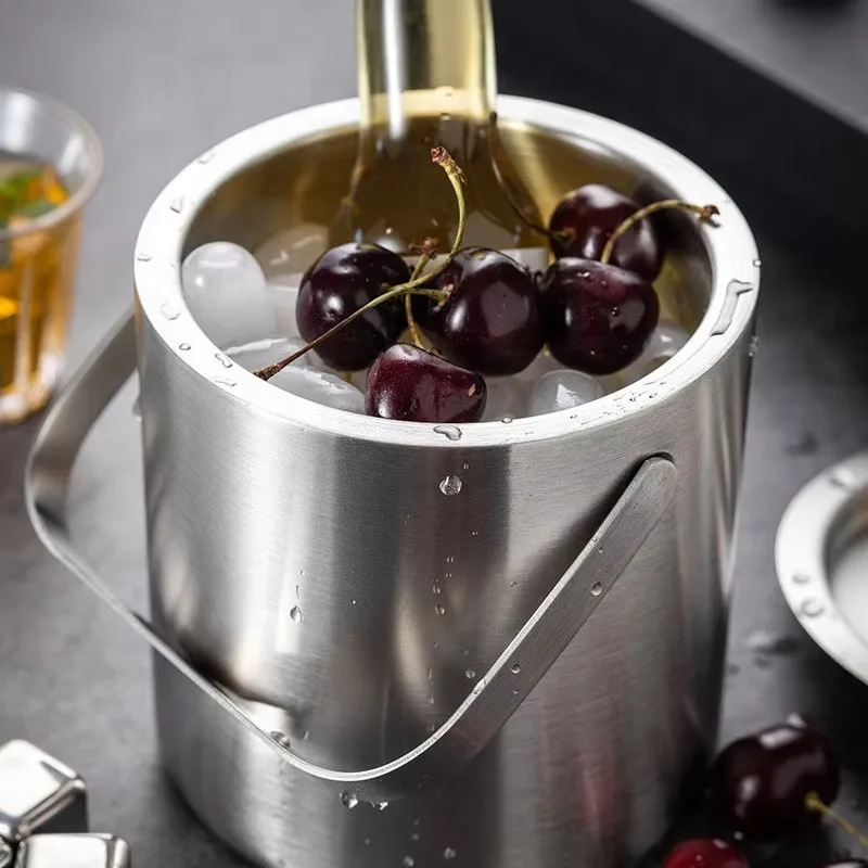 1Pcs Double-Wall Stainless Steel Ice Buckets Wine Chiller Bucket,Wine Bottle Cooler Bucket, Insulated Champagne Beer Ice Bucket