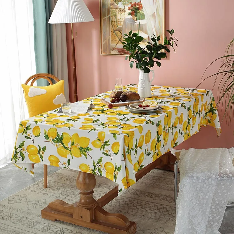 Small Fresh Lemon Printed Linen Tablecloth Household Dustproof Rectangular Tablecloth Multifunctional Party Wedding Decoration