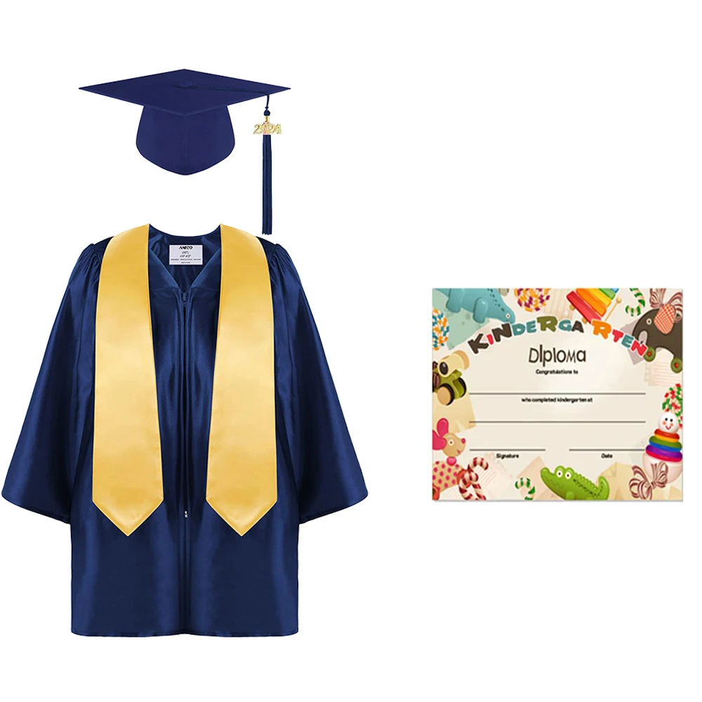 Cosplay Costume Preschool Kindergarten Graduation Gown Cap Uniform Set With 2024 Badge Tassel And Graduation