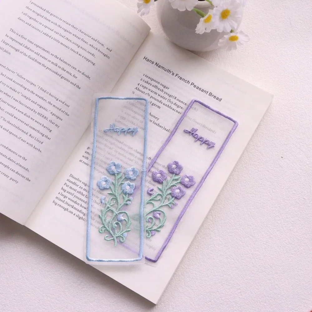 Creative Transparent Organza Bookmarks Floral Embroidery Rectangular Bookmarks