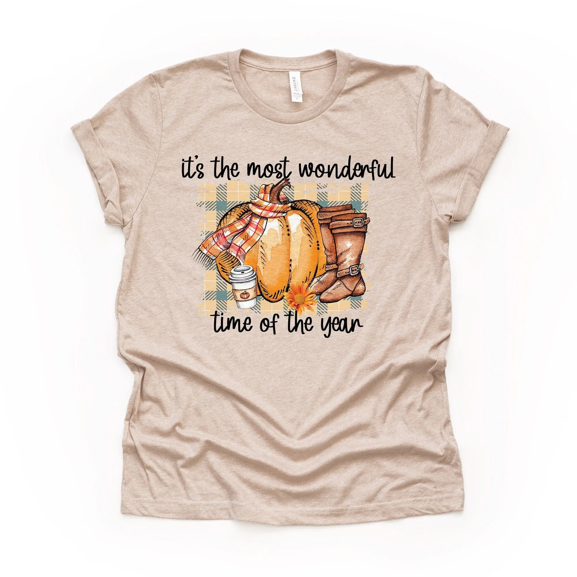 Fall T Shirt It'S The Most Wonderful Time Of Year Pumpkin In Scarf Design On Premium Unisex 5 Color Choices Plus Size