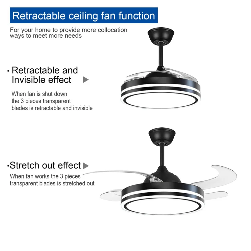 Household Modern LED Ceiling Fan Fans With Lights Remote Control Bedroom Decor Ventilator Lamp Air Invisible Blades Silent