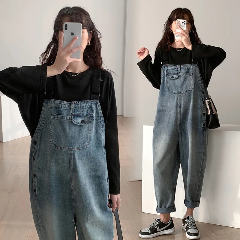 

Denim Jeans Bib Pant Suspender Trouser Spring Autumn Loose Casual Female Women One-Piece Overalls Romper Jumpsuit Streetwear