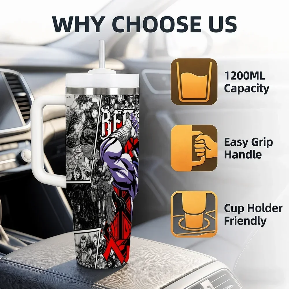 b-Berserk Vacuum Flasks 40oz Stainless Steel Insulated Tumbler With Handle & Straw Leakproof Travel Mugorders for other colors will be shipped randomly in black or white