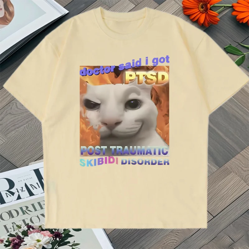 Funny Cute Cat Skibidi Disorder Meme  Graphic Oversized Tee Shirt  Cotton Men Women Street Hip Hop short sleeve t-shirts Unisex