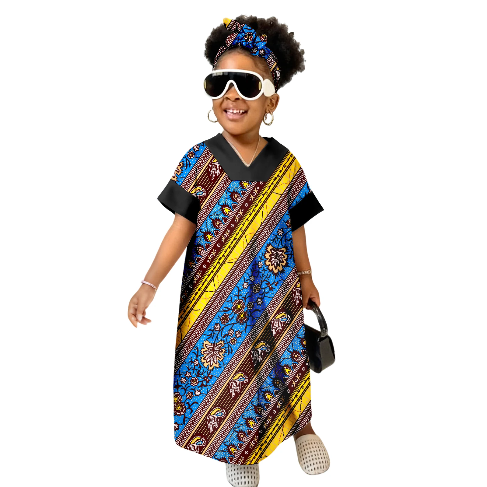 فستان أفريقي للأطفال الصغار للفتيات Dashiki Outfit Kente ملابس مطبوعة فستان أنقرة طويل للحفلات #5