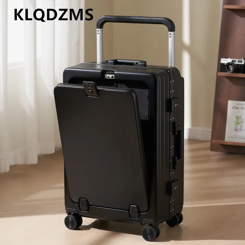 KLQDZMS محمول الأمتعة الجبهة افتتاح الصعود 22 "24" 26 بوصة الألومنيوم الإطار حقيبة تروللي بعجلات 20 "صندوق كلمة المرور حقيبة المرأة
