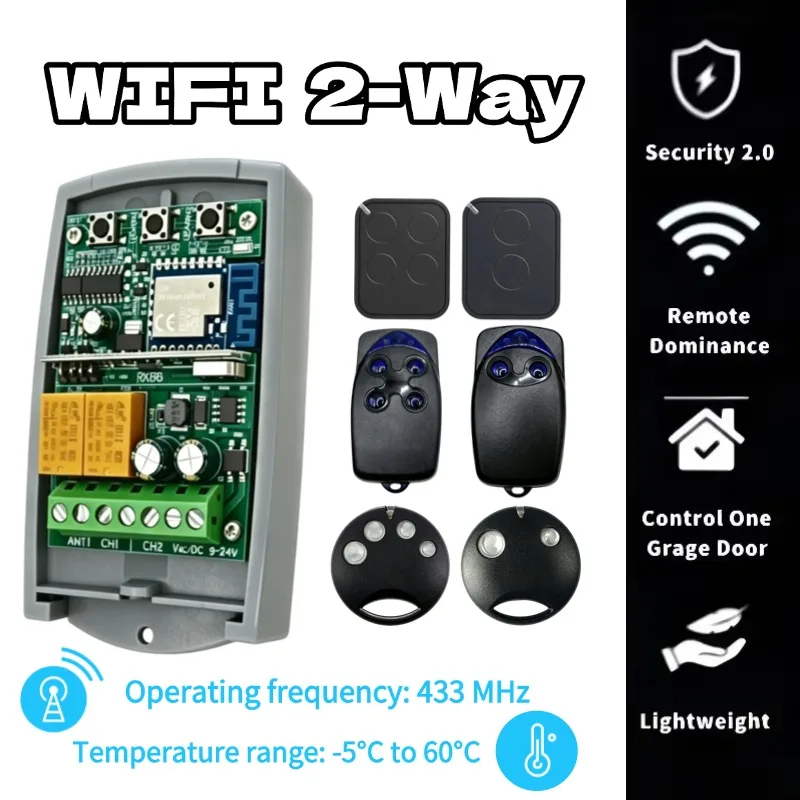 Tuya Universal Smart Wifi Receiver 2CH AC DC12V 24V Garage Door Remote Control Opener Controller Rolling Code 433Mhz Transmitter
