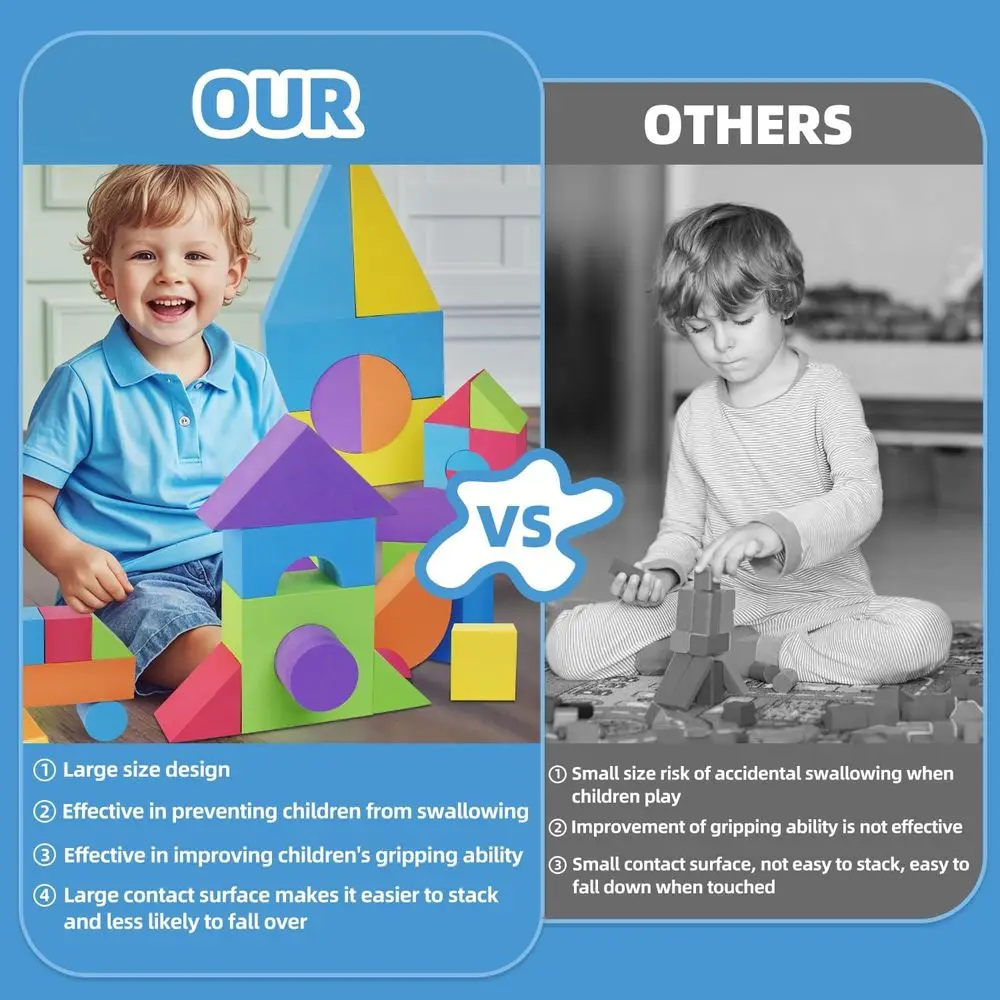 Blocchi da costruzione in schiuma EVA per bambini, non tossici, lavabili, set di giocattoli educativi da 60 pezzi per ragazzi e ragazze (blu)