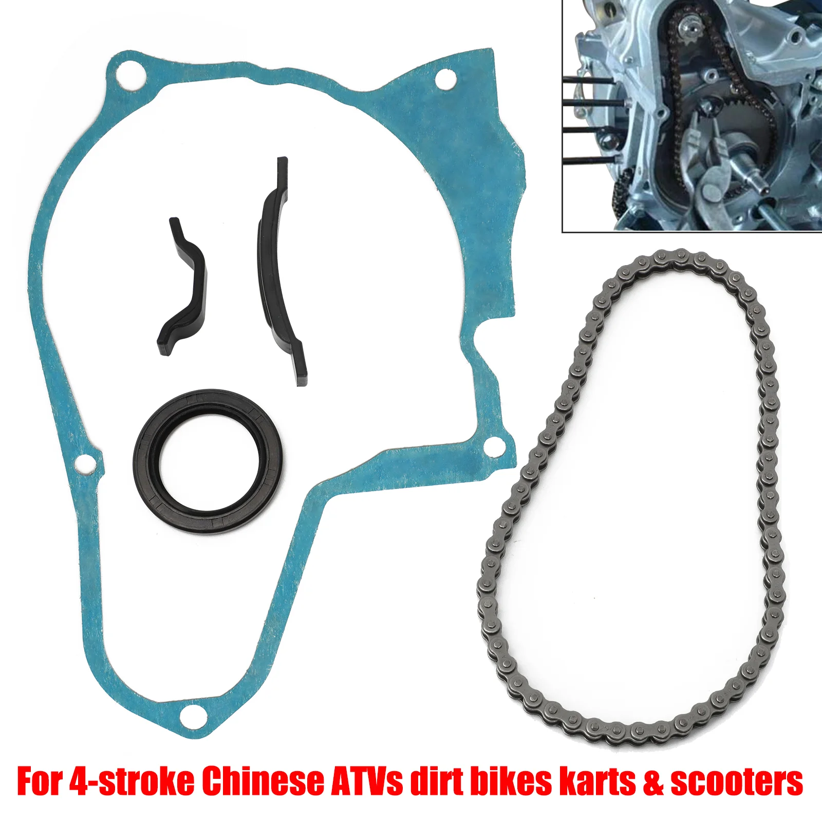 Starter Chain Kit for Chinese 4-Stroke 50cc 70cc 90cc 110cc 125cc ATV Dirt Bike Go Kart,with Starter Chain Tensioner Guides