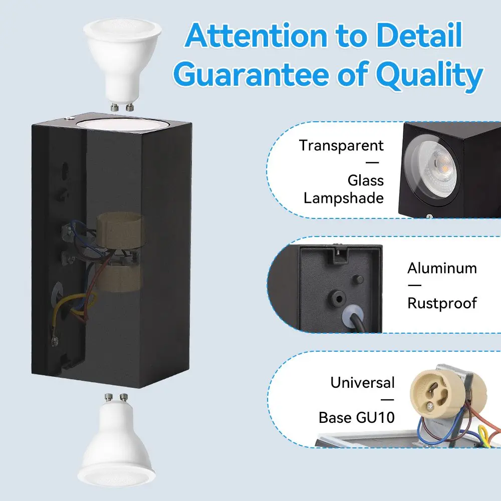 GU10 Double Head Wall Lamp Waterproof Round/Square Aluminum Wall Light 110-220V Indoor Outdoor Garden Porch Light - view 6