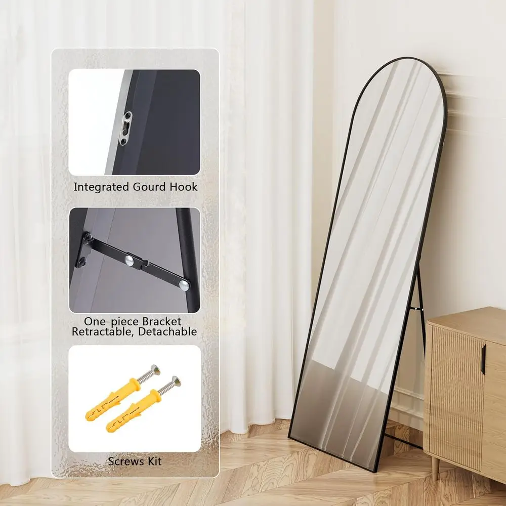 مرآة أرضية مقوسة كبيرة مكونة من 71 - باللون الأسود، مناسبة للجدار والباب وغرفة النوم والحمام وغرفة المعيشة #5