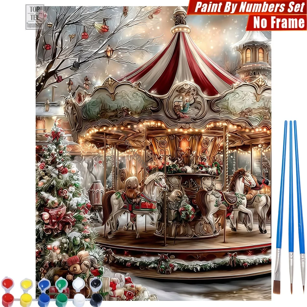

Winter carousel snow Paint By Number Set - Ornate Christmas festive Home Activities Birthday Gift For Friend