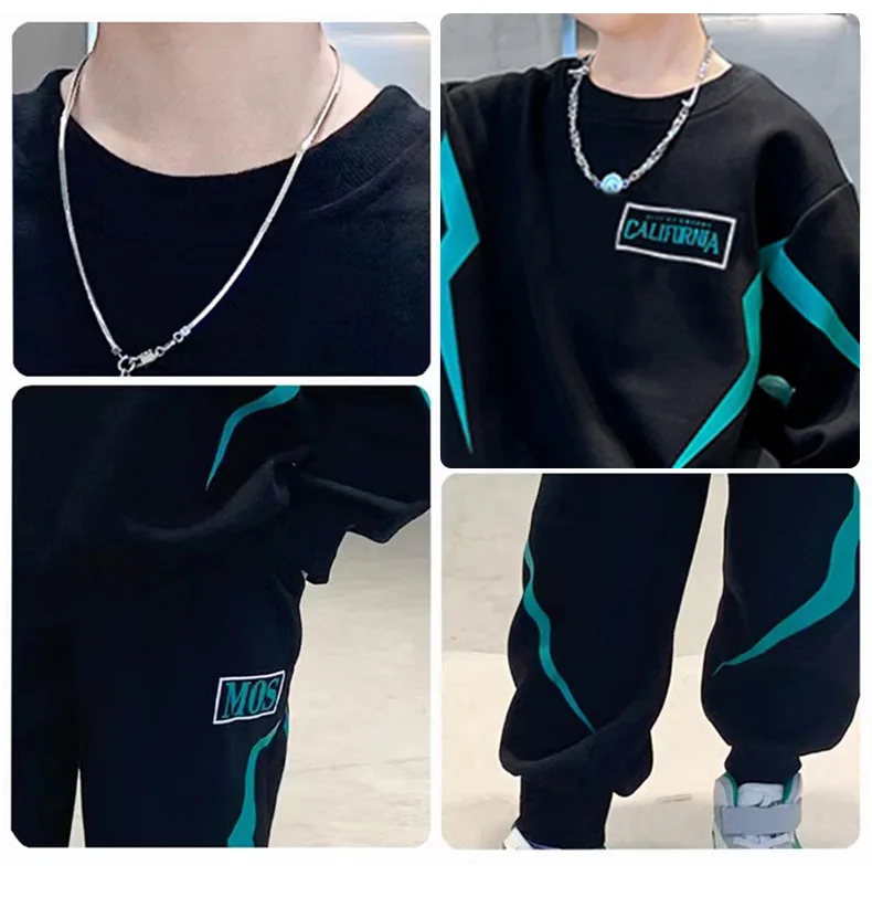 2024 winter Autumn Boys Clothes children Set Sweatshirt Tracksuits Kids Suit patchwork sweatshirt t shirt + pant teens 4 12 Year