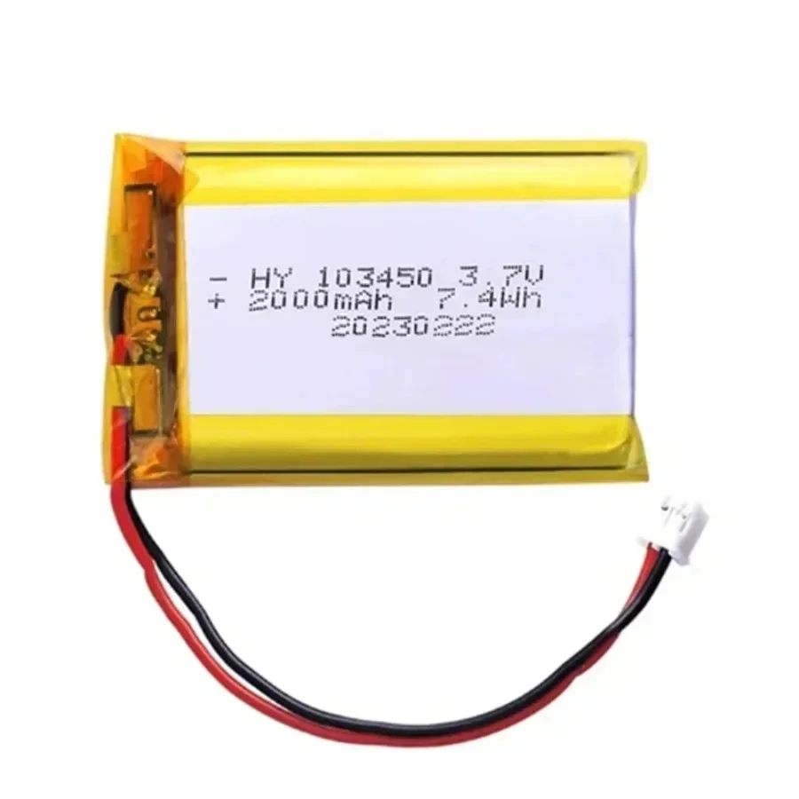 103450 3.7V 2000mAh Polymer Lithium Rechargeable Battery jst PH 2.0mm 2pin plug for Camera GPS navigator MP5 Bluetooth Headset