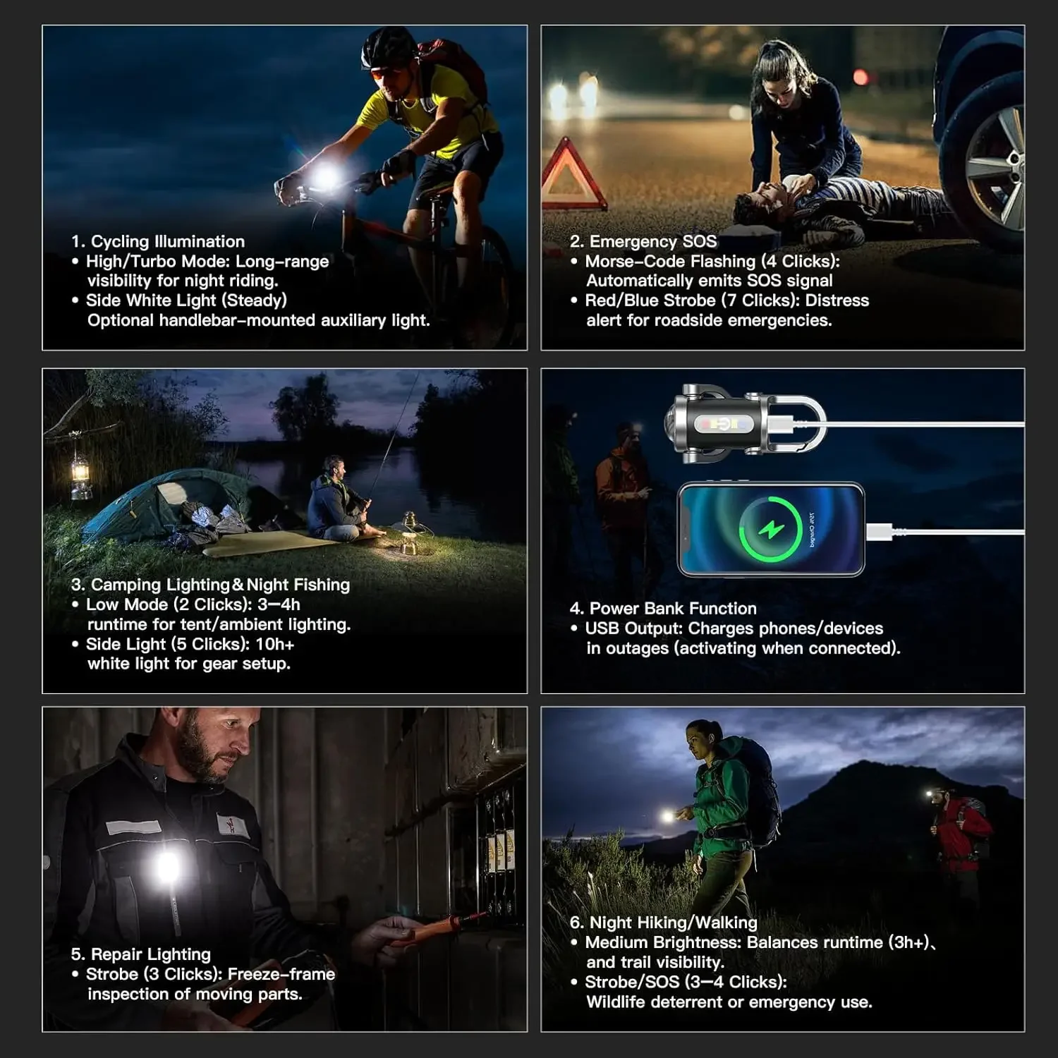 EDC COB LED Flashlight Keychain USB Rechargeable Portable Flashlights  1200LM 7 Modes For Camping Walking Emergency Work Light - AliExpress 39