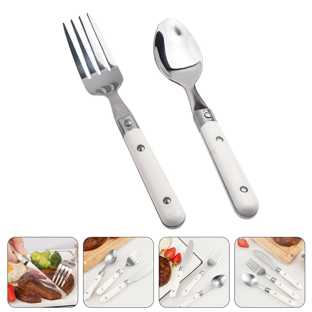 

2 Pcs Cutlery Children's Fork and Spoon Kid Flatware Beige Dinnerware Tableware