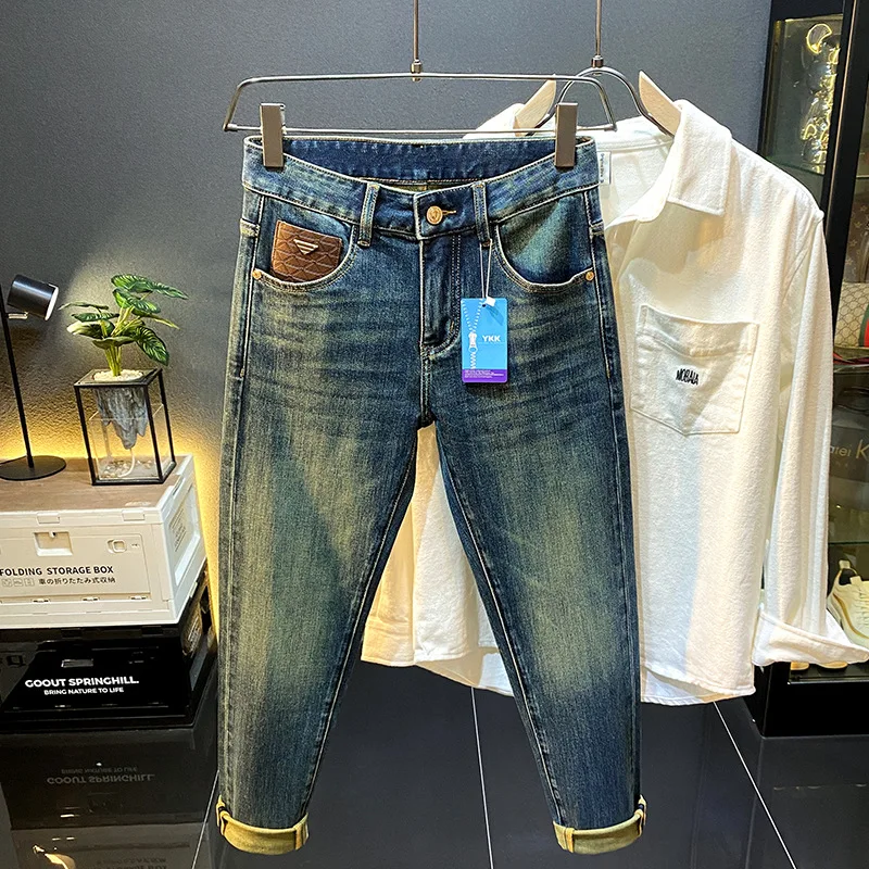 

High-End Slim-Fitting Small Straight Men's Jeans Autumn and Winter2024New Fashion Brand Fashion Design Leisure Stretch Pants