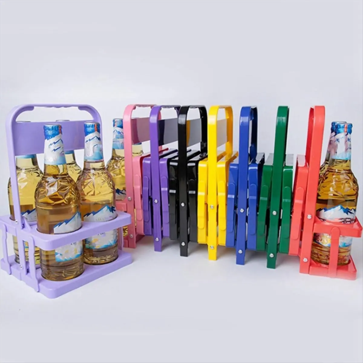 4 Holes Foldable Plastic Beverage Carrier,Reusable Drink Holder with Handle Portable Drink Holder Black &LICG