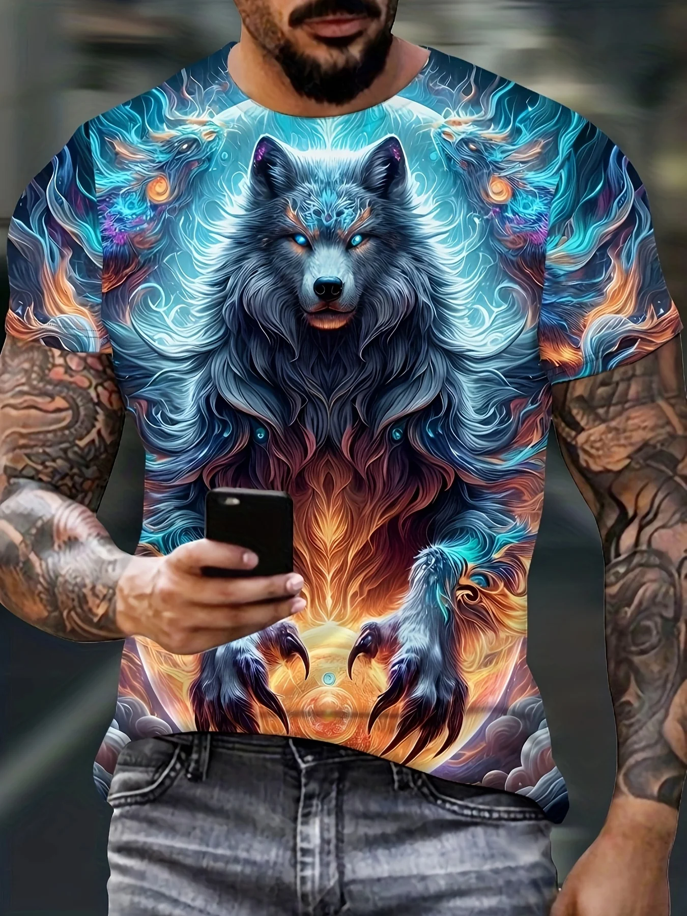

Summer Large Size Round Neck T-shirt Cartoon Animal Print Fashion Short Sleeve Sports Quick Dry T-shirt Regular and Large Size