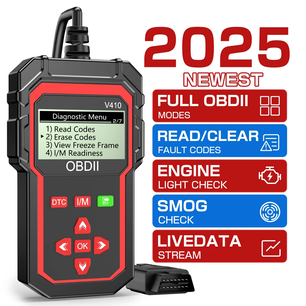 OBDII EOBD Read/Clear Fault Code V410 Car Diagnostic Tools OBD2 Code Reader Auto Engine System Detection ELM 327 OBD2 Scanner