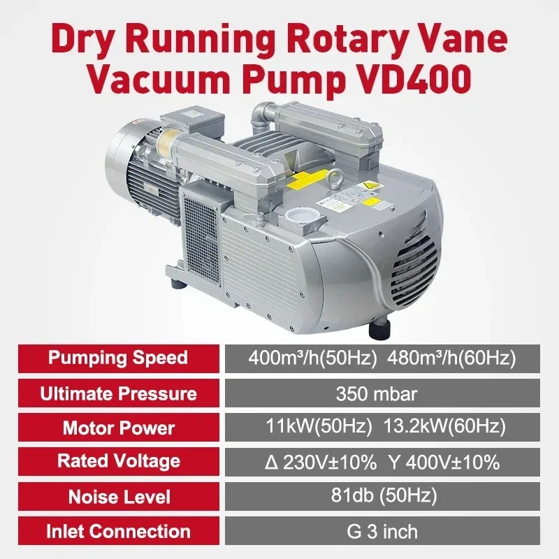 VD400 Oil-Free Rotary Vane Vacuum Pump 400m3/h 11kW 14HP 350mbar Wordfik Brand Dry Rotary Vane Vacuum Pump