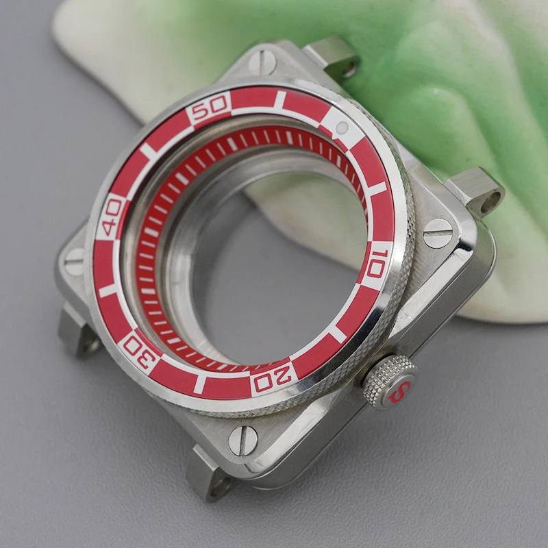 حافظة قمرة القيادة للطيار المربع مقاس 42 مم SKX007 مع حافظة NH35 من كريستال الياقوت متوافقة مع حركات NH35/NH36 قرص 28.5 مم