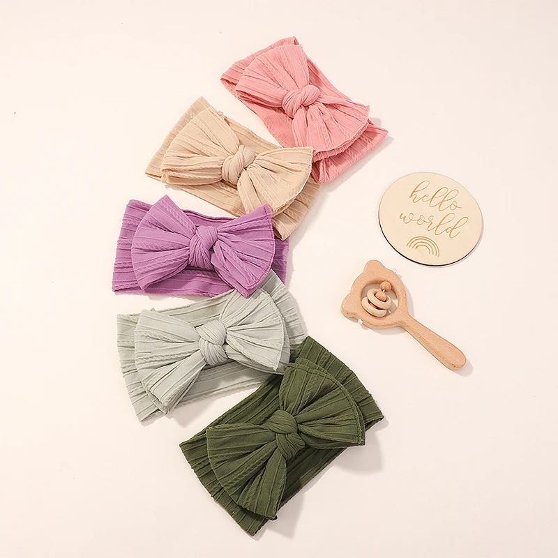 

5Pcs Random Color Baby Headbands Bows Children Hair Band Elastic Nylon Newborn Headbands Turban Kids Headwrap Hair Accessories