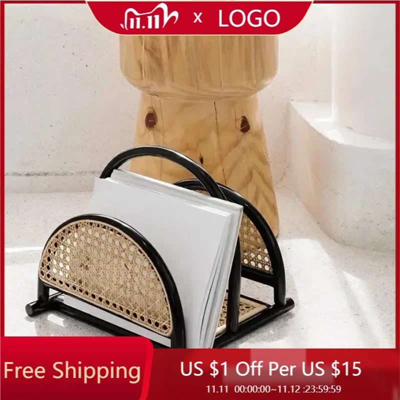 

Middle Ancient Style Magazine Rack Black Rattan Weaving Newspapers Rack Home Desktop Display Estante Para Livros Home Furniture