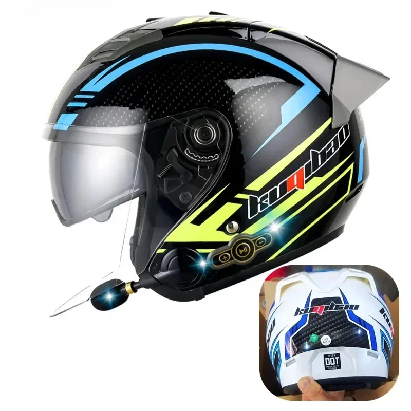 DOT Approved Open Face 3/4 Motorcycle Helmet with Build-In Bluetooth Headset Earphone and Detachable Liner