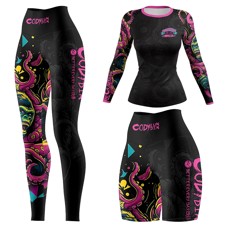 Custoimzed Logo Printing Cody Lundin SPANDEX+POLYESTER Women's Brazilian Jiu jitsu Fighting Running Tactical Ruash Guard 4PCS